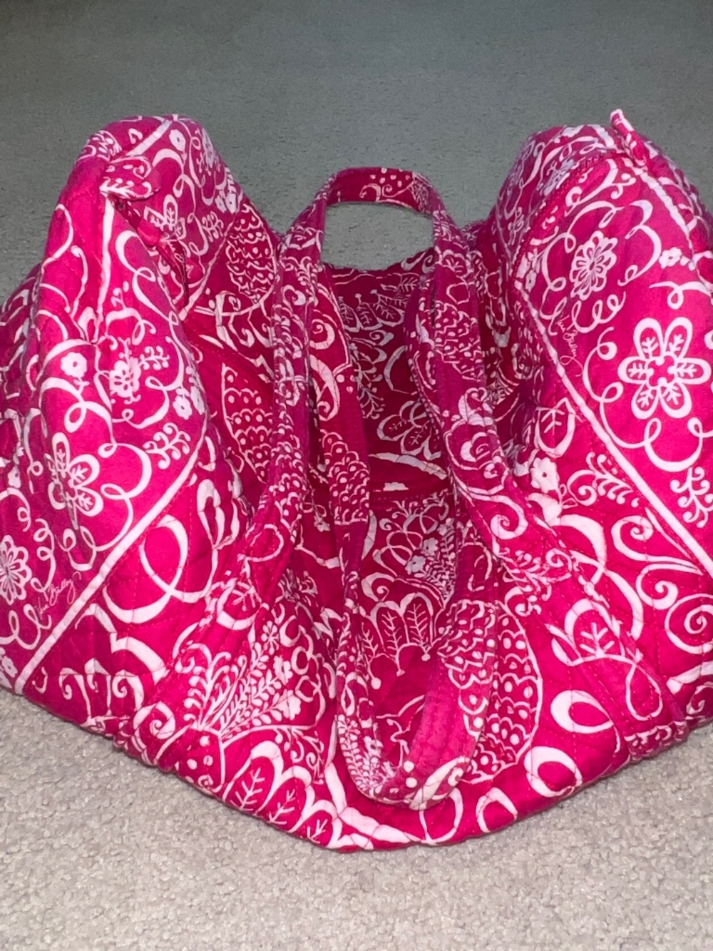 Vera Bradley Large Duffel Bag in Twirly Bird Hot Pink and White